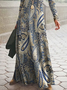 Damen Paisley Frühling/Herbst Kleid Rundhals Langarm A-Linien-Kleid