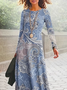 Damen Geblümt Frühling/Herbst Kleid Rundhals Langarm A-Linien-Kleid