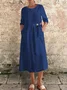 Damen Unifarben Frühling/Herbst Geknöpft Kleid Rundhals Langarm A-Linien-Kleid