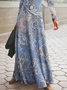 Damen Geblümt Frühling/Herbst Kleid Rundhals Langarm A-Linien-Kleid