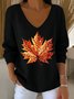 Damen Baumwolle Ahornblatt Langarm Bequem Lässig Pullover