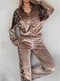 Damen Farbblock Print Zweiteiliges Set Täglich Langarm Lässig Frühling/Herbst Bluse mit Hose Matching Set