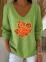 Damen Baumwolle Ahornblatt Langarm Bequem Lässig Pullover