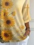 Retro Sonnenblume Rundhals Dreiviertelärmel T-Shirt