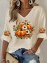 Retro Halloween (Kürbis) V-Ausschnitt Dreiviertelärmel T-Shirt