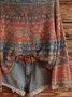 Damen Ethnisch Langarm Bequem Retro Pullover