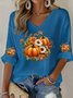 Retro Halloween (Kürbis) V-Ausschnitt Dreiviertelärmel T-Shirt
