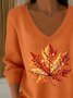 Damen Baumwolle Ahornblatt Langarm Bequem Lässig Pullover