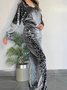 Damen Farbblock Print Zweiteiliges Set Täglich Langarm Lässig Frühling/Herbst Bluse mit Hose Matching Set