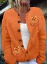 Damen Gestrickt Kürbismuster Langarm Bequem Retro Strickjacke