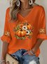 Retro Halloween (Kürbis) V-Ausschnitt Dreiviertelärmel T-Shirt