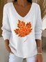Damen Baumwolle Ahornblatt Langarm Bequem Lässig Pullover