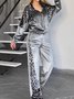 Damen Farbblock Print Zweiteiliges Set Täglich Langarm Lässig Frühling/Herbst Bluse mit Hose Matching Set