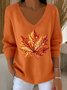 Damen Baumwolle Ahornblatt Langarm Bequem Lässig Pullover