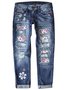 Straße Leopard Fashion schmal geschnitten Print Patchwork Zerrissen Jeans