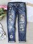 Straße Leopard Fashion schmal geschnitten Print Patchwork Zerrissen Jeans