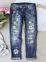 Straße Leopard Fashion schmal geschnitten Print Patchwork Zerrissen Jeans