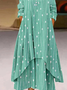 Damen Gestreift Sommer Kleid Rundhals Langarm Blusenkleid A-Linien-Kleid