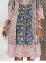 Damen Geblümt Frühling/Herbst Nahtverarbeitung Kleid V-Ausschnitt Dreiviertelärmel T-Shirt-Kleid A-Linien-Kleid