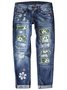 Straße Leopard Fashion schmal geschnitten Print Patchwork Zerrissen Jeans