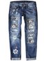 Straße Leopard Fashion schmal geschnitten Print Patchwork Zerrissen Jeans