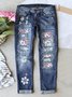 Straße Leopard Fashion schmal geschnitten Print Patchwork Zerrissen Jeans