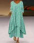 Damen Gestreift Sommer Kleid Rundhals Langarm Blusenkleid A-Linien-Kleid