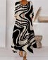 Damen Gestreift Sommer Kleid Rundhals Langarm Blusenkleid A-Linien-Kleid