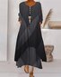 Damen Gestreift Sommer Kleid Rundhals Langarm Blusenkleid A-Linien-Kleid