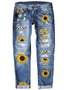 Straße Leopard Fashion schmal geschnitten Print Patchwork Zerrissen Jeans