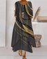 Damen Gestreift Sommer Kleid Rundhals Langarm Blusenkleid A-Linien-Kleid