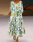Damen Gestreift Sommer Kleid Rundhals Langarm Blusenkleid A-Linien-Kleid