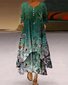 Damen Gestreift Sommer Kleid Rundhals Langarm Blusenkleid A-Linien-Kleid