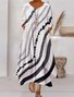 Damen Gestreift Sommer Kleid Rundhals Langarm Blusenkleid A-Linien-Kleid