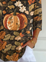 Lässig Geblümt V-Ausschnitt Dreiviertelärmel T-Shirt