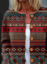 Damen Gestrickt Gestreift Langarm Bequem Retro Strickjacke