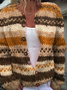 Damen Wolle/Stricken Gestreift Langarm Bequem Lässig Strickjacke