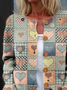 Damen Gestrickt Geometrisch Langarm Bequem Retro Strickjacke