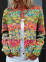 Damen Gestrickt Geometrisch Langarm Bequem Retro Strickjacke