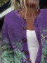 Damen Wolle/Stricken Geblümt Langarm Bequem Lässig Strickjacke
