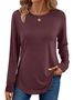 Lässig Unifarben Farbe Rundhals Langarm T-Shirt