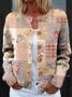 Damen Gestrickt Geometrisch Langarm Bequem Retro Strickjacke