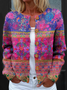 Damen Gestrickt Geometrisch Langarm Bequem Retro Strickjacke