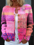Damen Gestrickt Geometrisch Langarm Bequem Retro Strickjacke