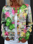 Damen Gestrickt Geometrisch Langarm Bequem Retro Strickjacke