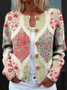 Damen Gestrickt Geometrisch Langarm Bequem Retro Strickjacke