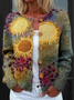 Damen Gestrickt Geometrisch Langarm Bequem Retro Strickjacke