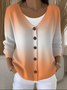 Damen Baumwolle Farbverlauf Langarm Bequem Lässig Strickjacke
