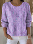Damen Baumwolle Pflanzen Langarm Bequem Retro Pullover