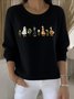 Damen Baumwolle Pflanzen Langarm Bequem Retro Pullover
